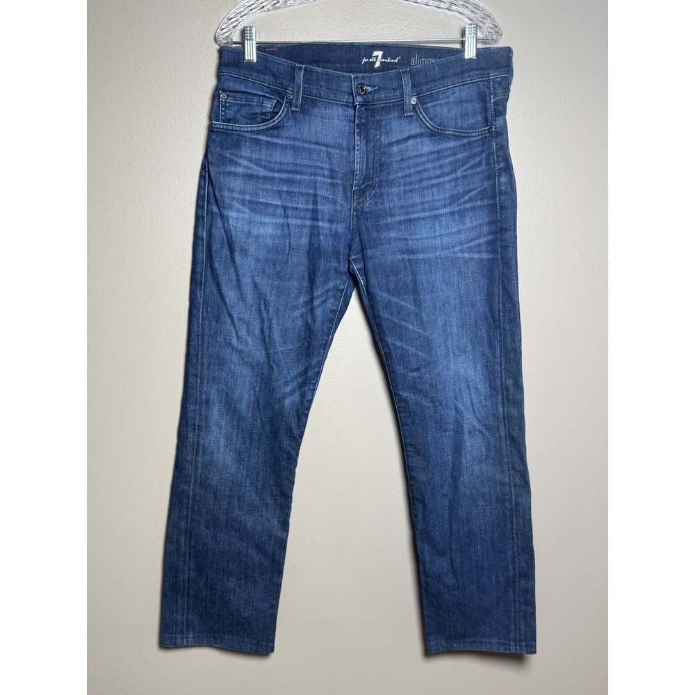 7 For All Mankind Slimmy Mens Slim Jeans Blue Size 34x27 Hemmed ATA511694M